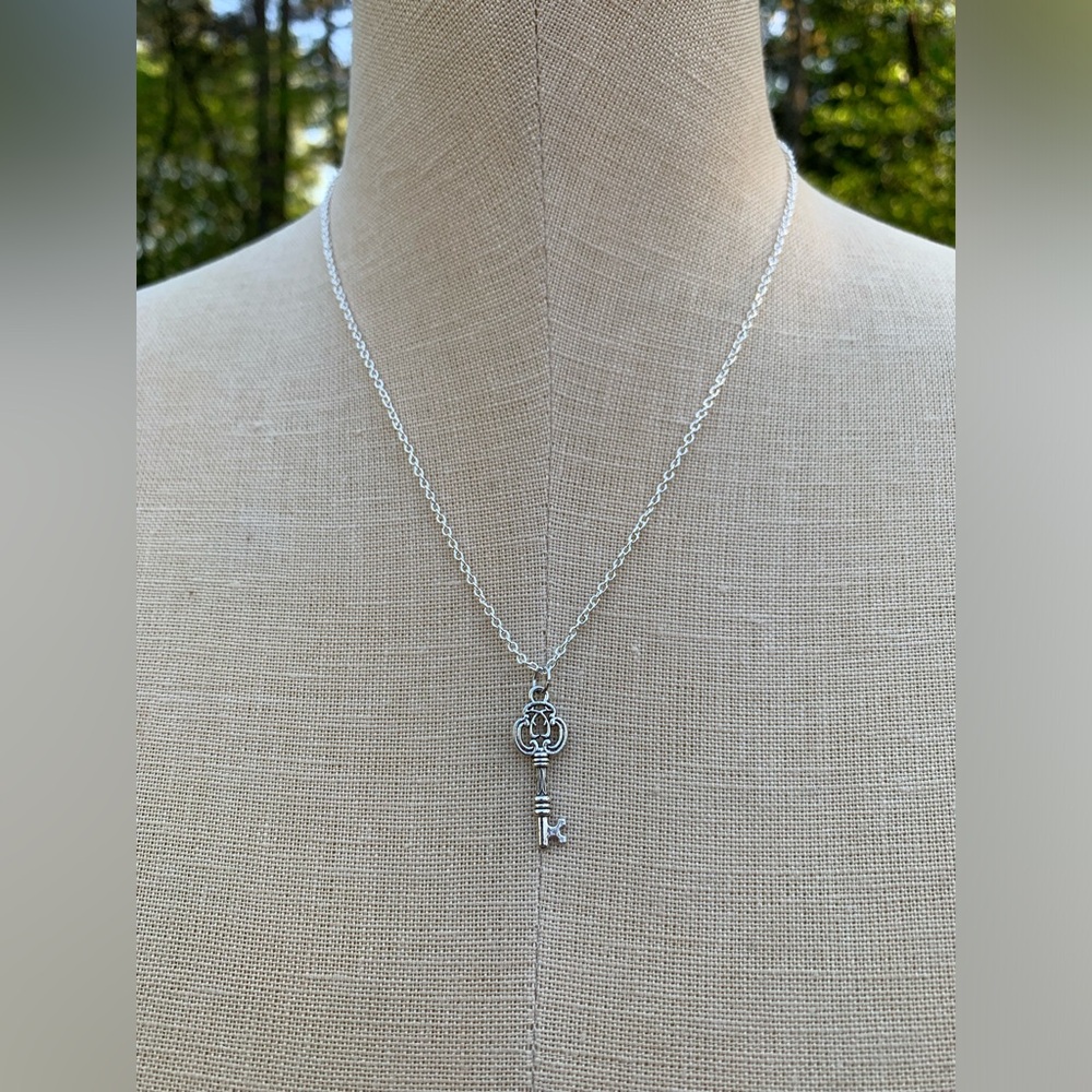 NWT Sterling Silver Plated Chain & Key Charm Necklace - Picture 10 of 13